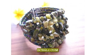 Organic Stone Beaded Bracelet Cuff Balinese 